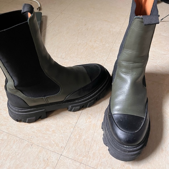 Ganni Green and Black Combat Boots - Picture 2 of 4